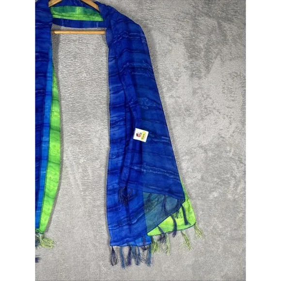 Rima Blue/Green Geometric Cover Wrap Pareo Scarf 100% Terivoile - Picture 3 of 4